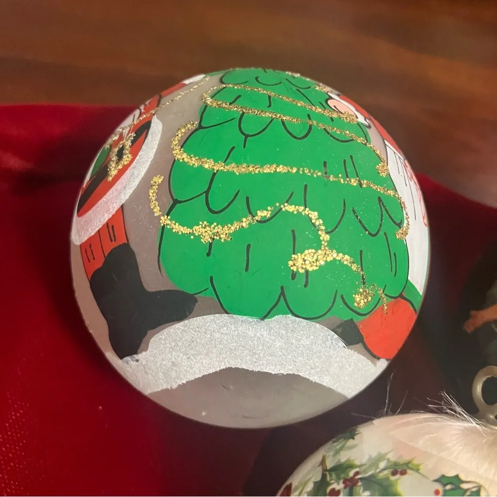 Lot of 3 Vintage / Modern Christmas Ball Ornaments Satin, Glass, 1992 Patricia